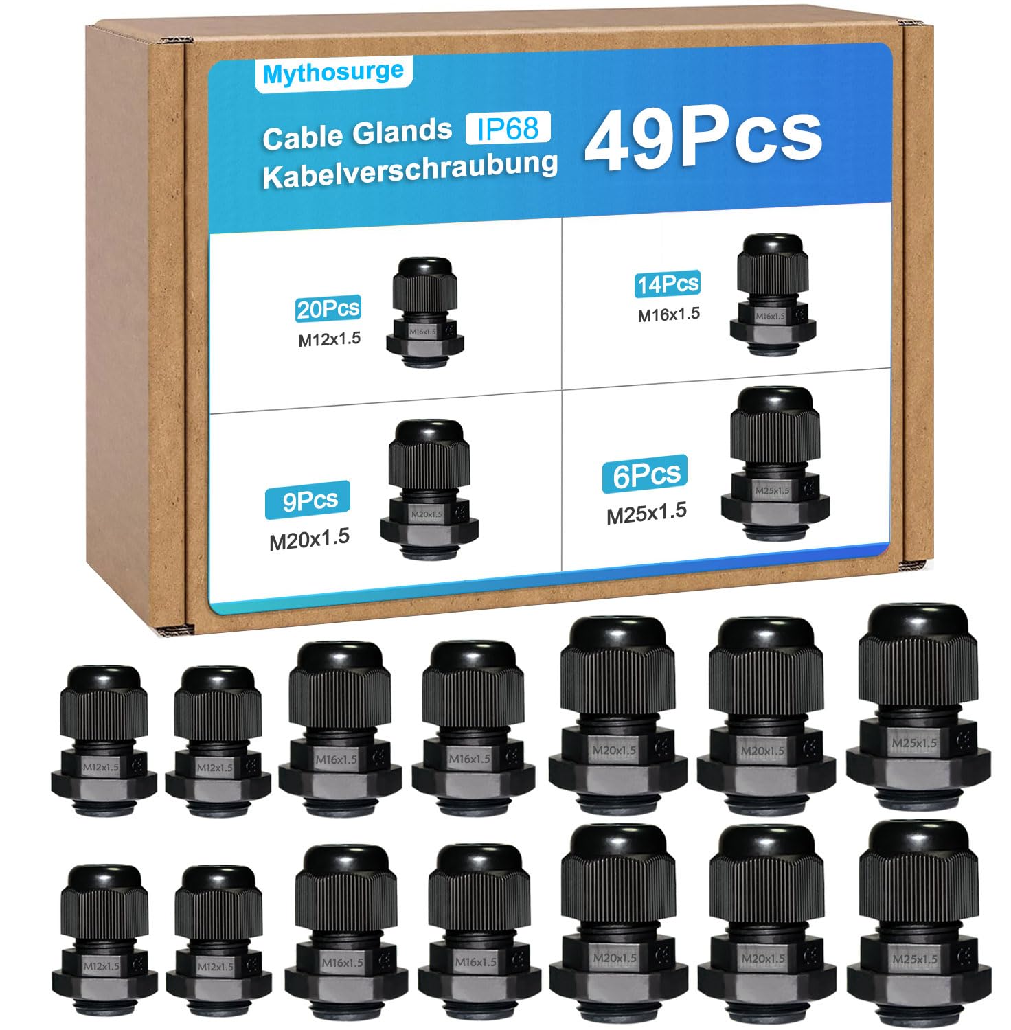 Cable Glands Mixed Set (6 pack black)
