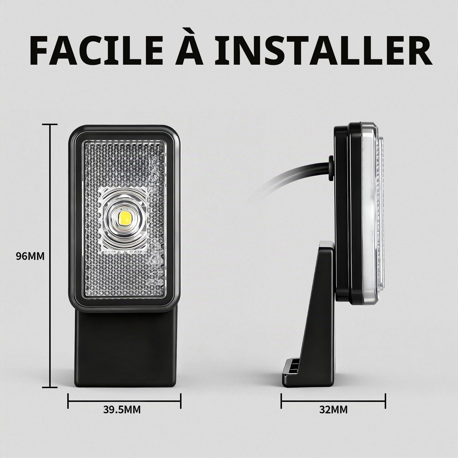 AOHEWEI 2 feux de position latéraux à LED blancs pour remorque, avant et clignotants latéraux pour camion 12/24V avec réflecteur, homologués ECE R91 R10 pour camping-cars, fourgons, bateaux, caravanes