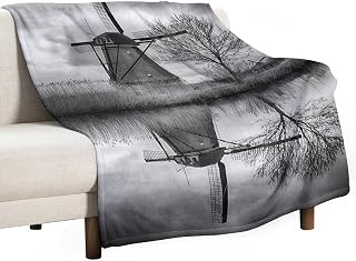 Windmill Farm Landscape Painting Old Barn Pattern Flannel Flannel Blanket Wool Soft Blanket Lightweight Plush Suitable for Sofa, Bed, Comfortable Sofa 130x150cm(50x60in)