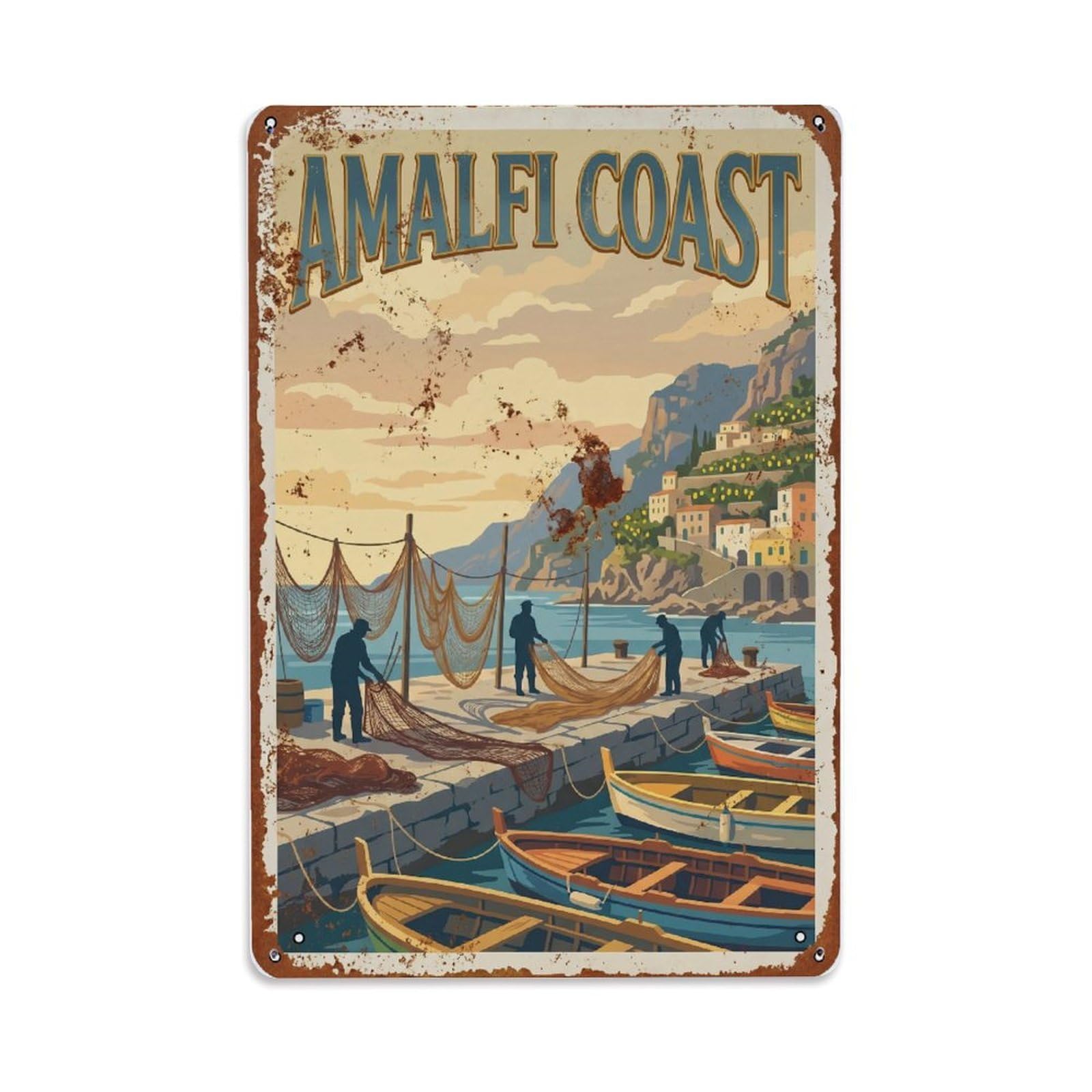 Vintage Travel Wharf Italy Fishing Metal Tin Sign Plaque Wall Decor for Cafe, Club Bar, Office, Home Garden Metal Poster 8x12Inch