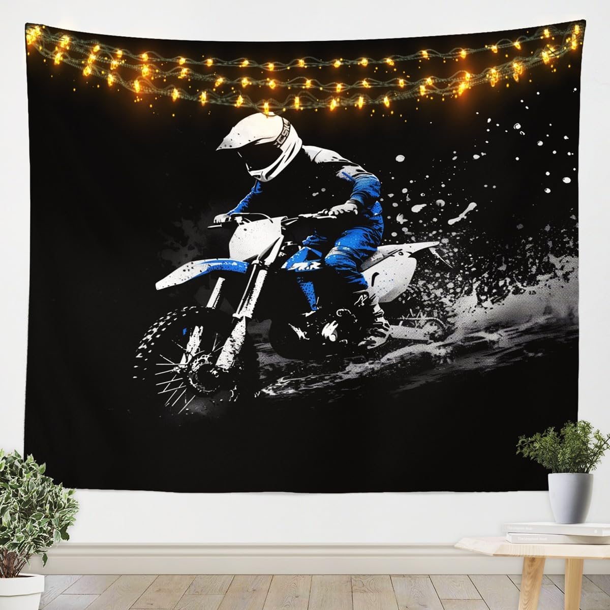 Feelyou Dirt Bike Tapestry For Kids Boys Girls,Small 51"x59",Motorcycle Racer Wall Art,Cool Motocross Wall Hanging Blanket,Fashion Motorcycle Bedspread Cover,Extreme Sports Bedroom Decor image 5