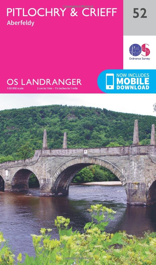 Ordnance Survey Unisex Pink Landranger 52 Pitlochry & Crieff Map With Digital Version,