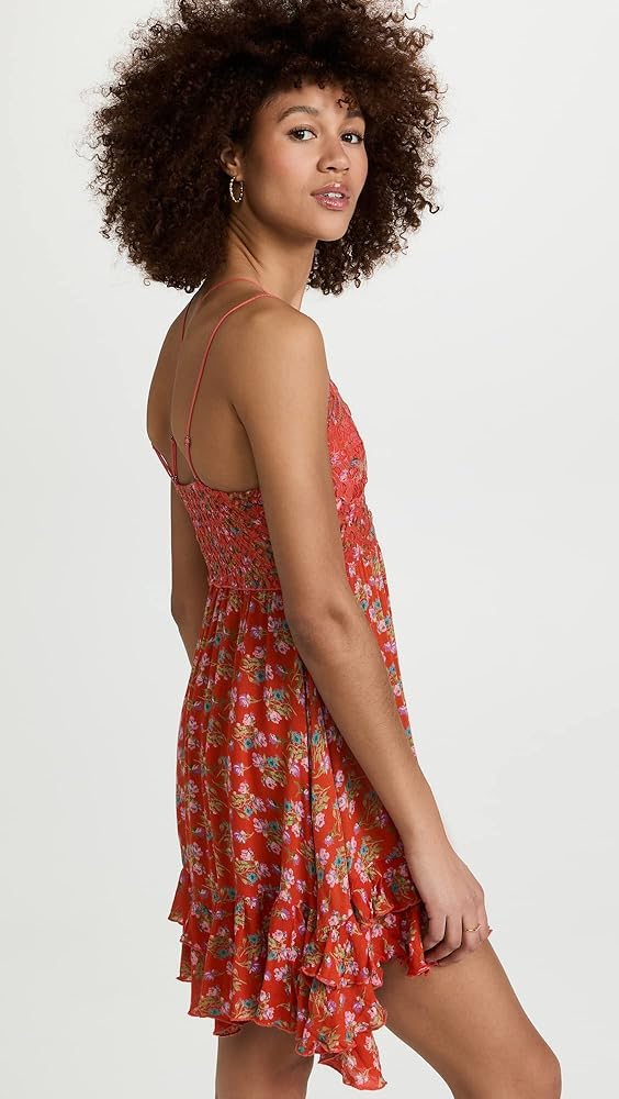Free People Adella Printed Mini Slip Red Meadow Combo MD