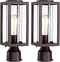 Vista 1 de Luces de Poste Exterior Accesorio de Lámpara de Poste Paquete de 2, Accesorio de Farol de Poste Exterior Moderno Marrón con Vidrio Templado, Postes