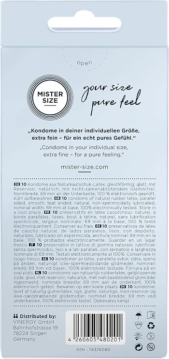 MISTER SIZE 69mm Ultra-Sensitive Condoms for Men - Extra Thin, Extra fine, Extra lube/Made from 100% Natural Rubber Latex in Your Size XXL/Real Feel Pack of 10
