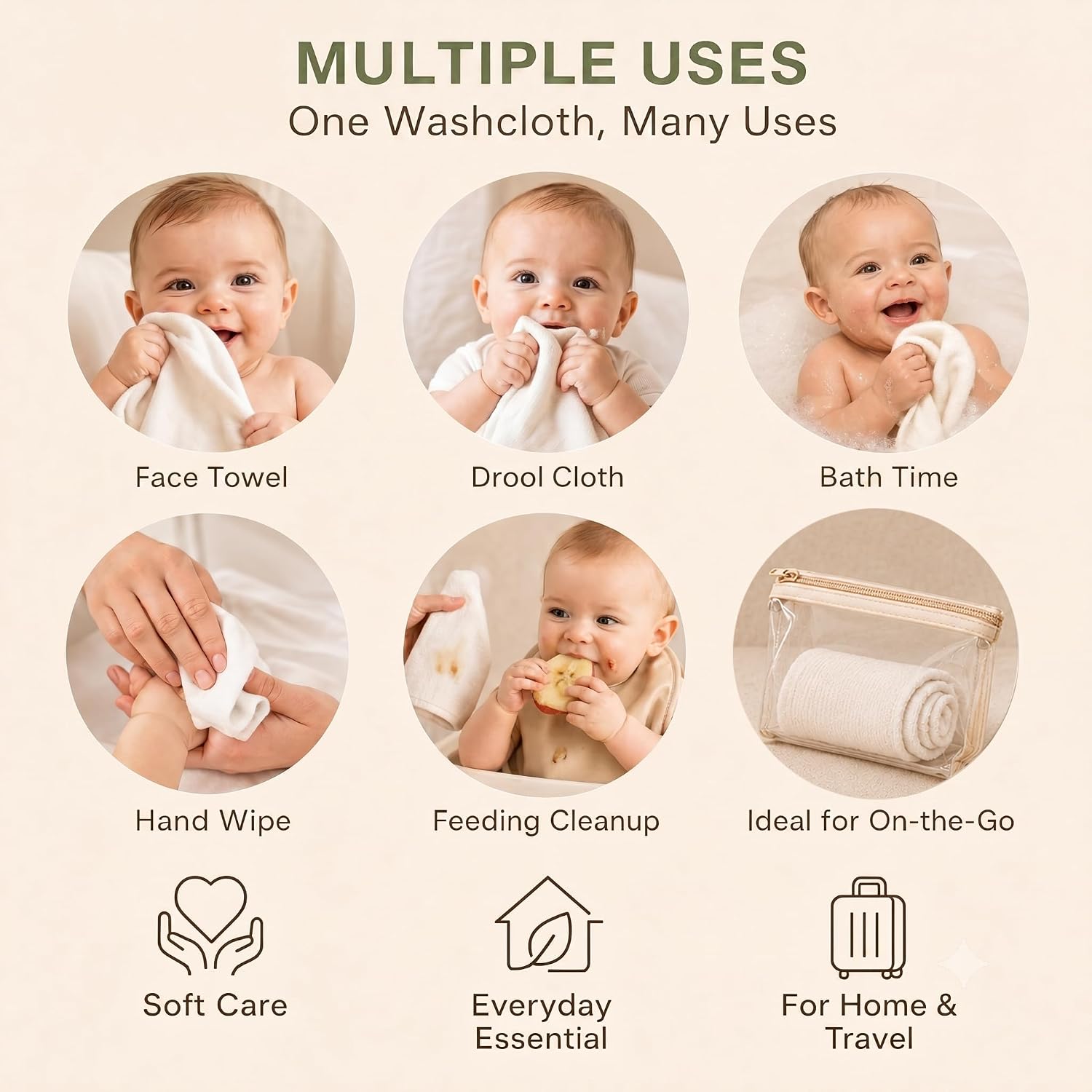 Lion bear 10 Pack Reusable Colored Organics Baby Washcloths, Soft Absorbent Organic Cotton Washable Saliva Towel Face Wipes,Face Towel, Natural Baby Wipes for Sensitive Skin (Multicolor)