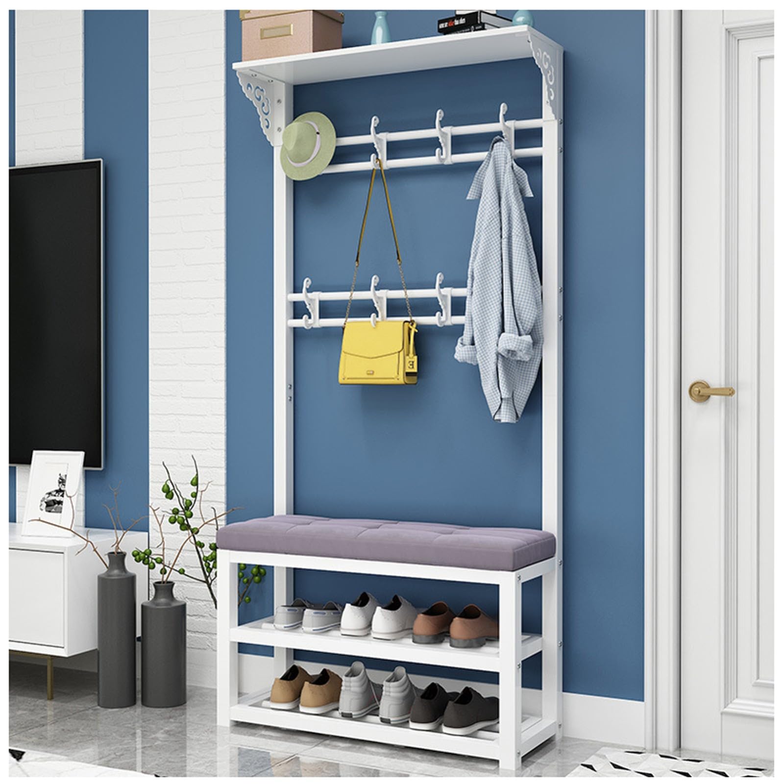 MSHGSKU Multifunctional Shoe Storage Bench with Coat Rack 2 Tier Shoe Shelf for Entryway Hallway Living Room 80CM Space Saving nizer Furniture