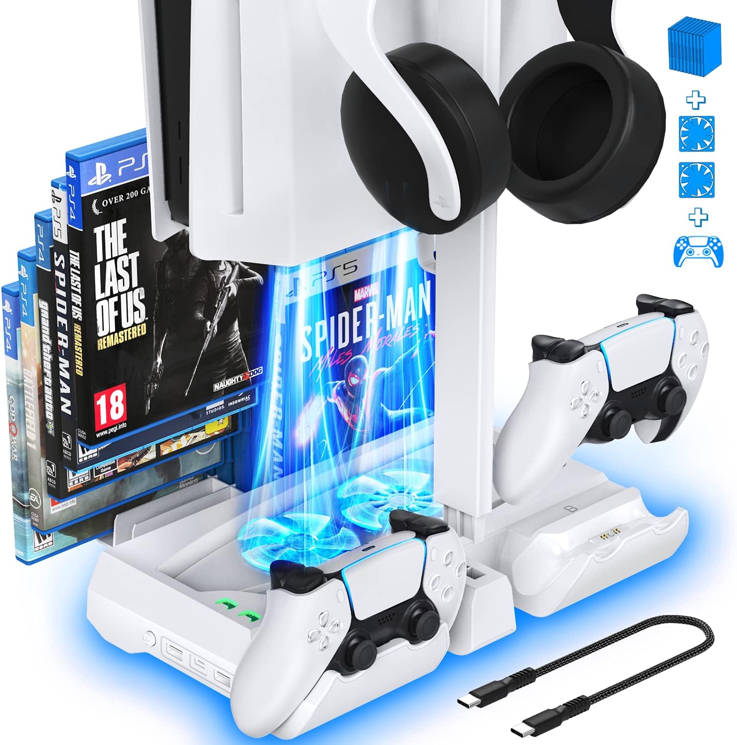 OIVO PS5 Fan with PS5 Charging Station, PS5 Stand with PS5 Controller