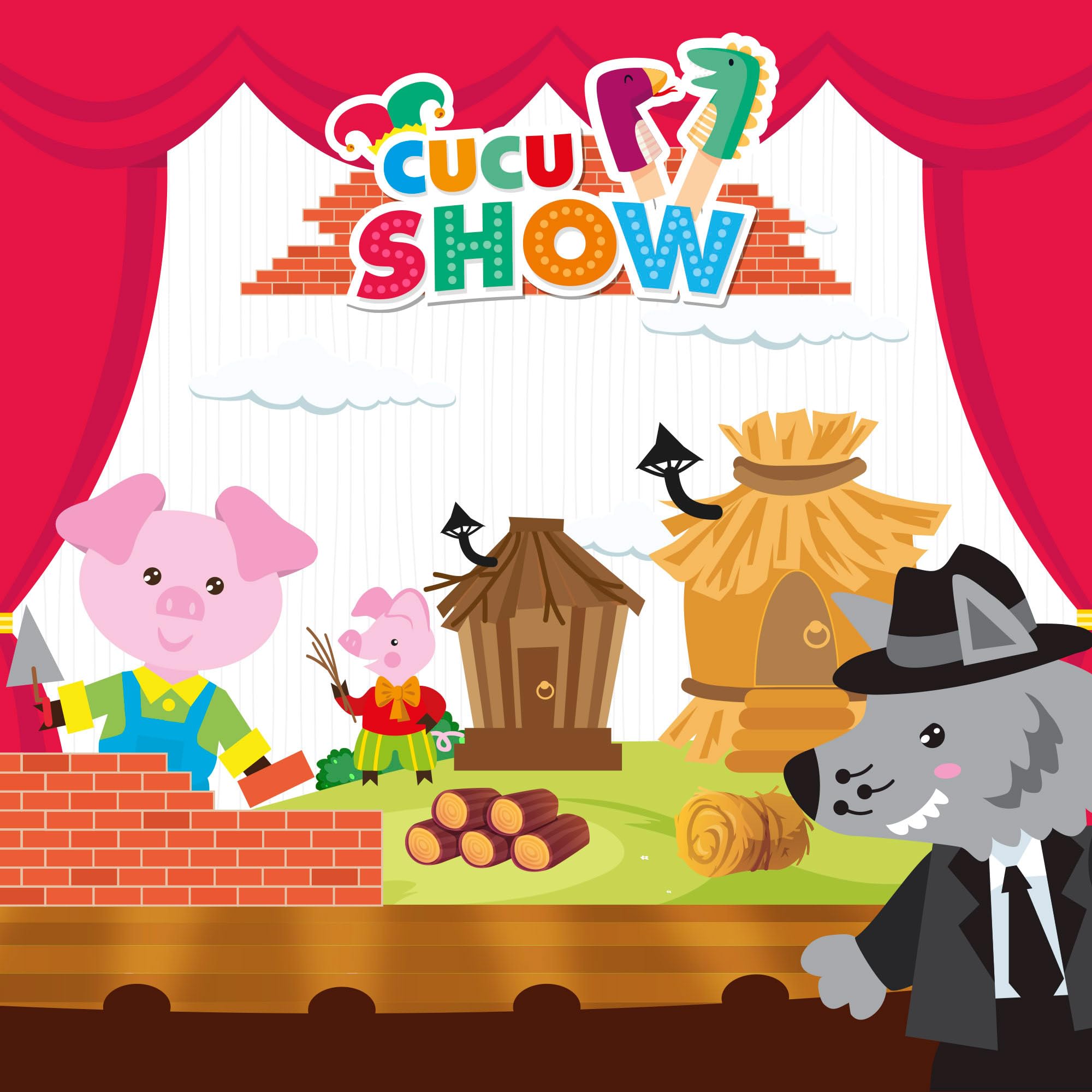 ColorBaby Cucu Show Set Marionetas Los Tres cerditos, 4 títeres Personajes de 25 cm, Materiales Suaves y Seguros, Juguetes Infantil, para Jugar en Grupo o Pasar Tiempo en Familia (39167)
