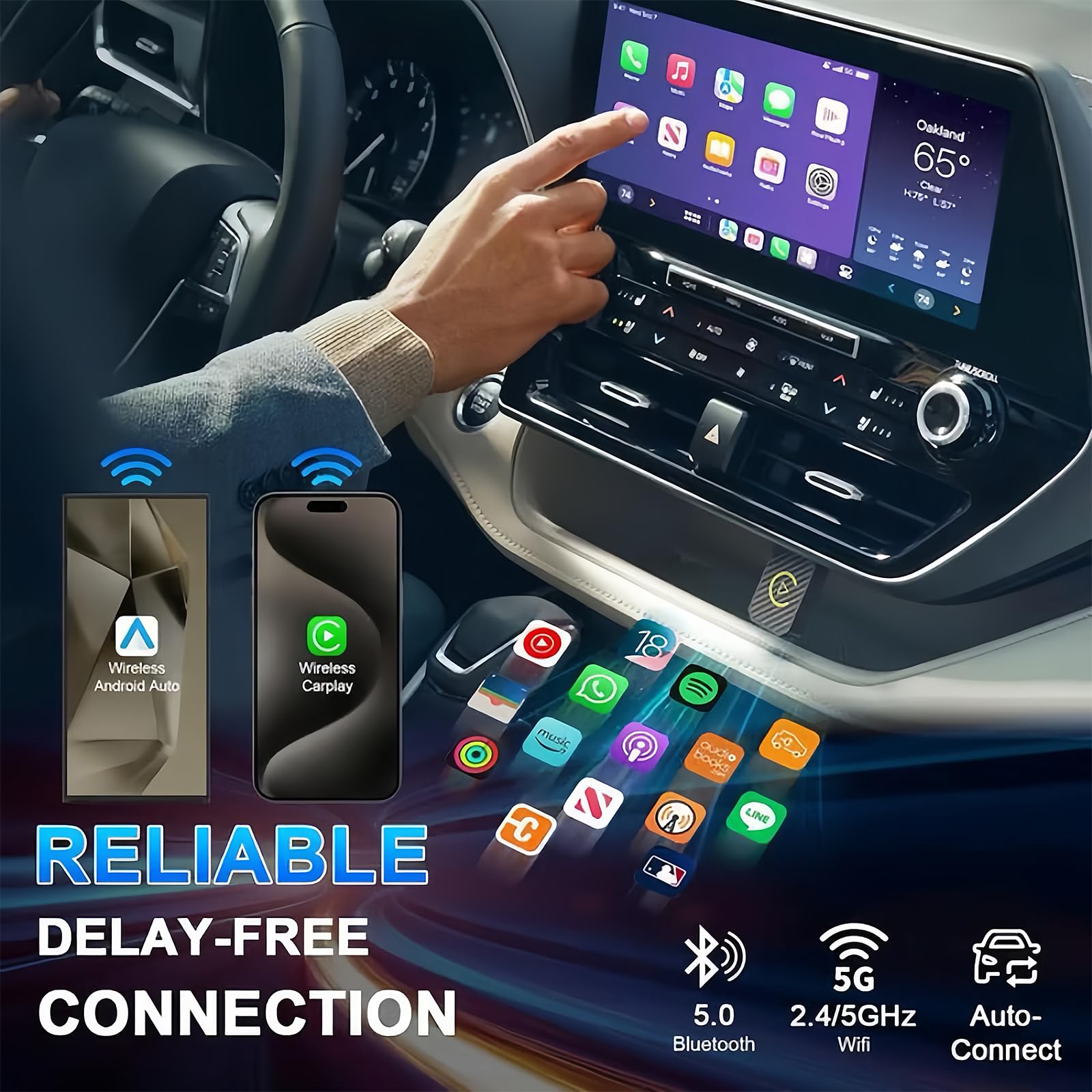 Adattatore per Carplay e auto, Convertitore CarPlay/Android Auto Cablato in Wireless, USB C/A, Plug and Play, Stabile