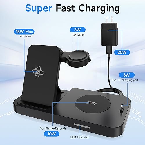 Miniatura 4 de Cargador inalámbrico para estación de carga Samsung, EWUONU Samsung 5 en 1, cargador inalámbrico rápido plegable para Samsung Galaxy S23 Ultra S22