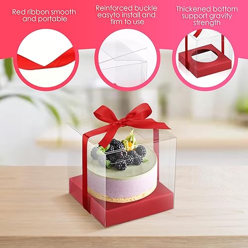 Miniatura 3 de Thenshop 50 cajas transparentes para cupcakes, contenedores individuales de plástico de 3.5 pulgadas, cajas individuales para cupcakes con insertos