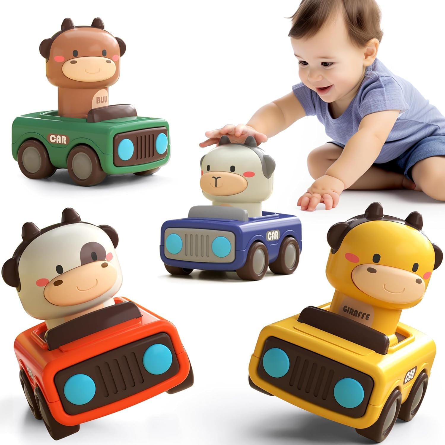 Press and Go Car Toys for Toddlers 1-3, Baby Animal Racing Cars, Infant Play Vehicle Set, Baby Push Go Friction Car Toys for 6-9-12-18 Months, 1st Birthday Gifts for 1-2 Years Old Boys (Toy Cars)