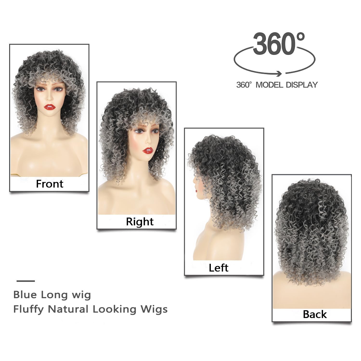 KATZ 16” GREY OMBRÉ CURLY Lace Front Wig *NWT*? Black Ombre Gray Curly Pixie Cut Wig Human Hair Lace Frontal  main image 3