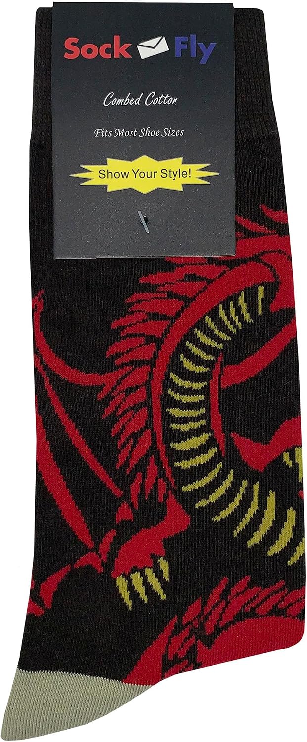 Dragon Dress Socks Funny Novelty Crazy Fun Design Men Size 8-12 Cotton Casual Crew Colorful Funky Gift for Men
