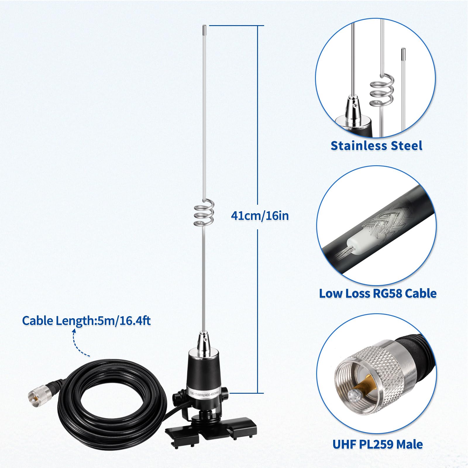 Amazon.com: Bingfu Nmo Antenna Dual Band VHF UHF 136-174MHz 400
