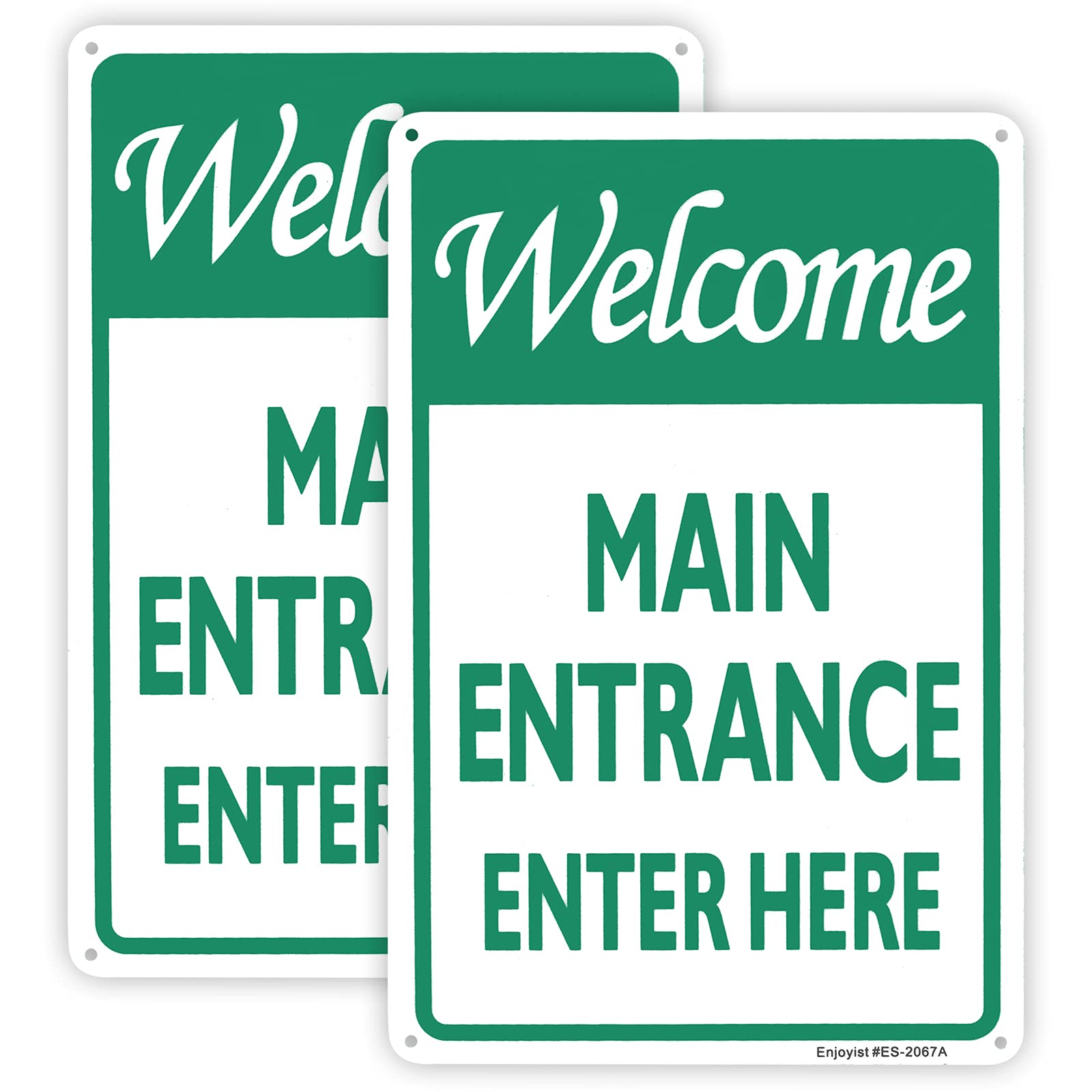 2-Pack Welcome Main Entrance Sign Enter Here, Entrance Signs for Business/Office, 12"x 8" .040 Rust Free Aluminum – Reflective, UV Protected and