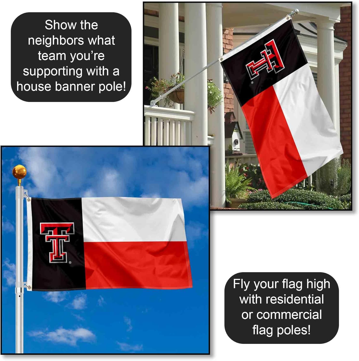 College Flags & Banners Co. Texas Tech Red Raiders Texas State Flag - Image 3