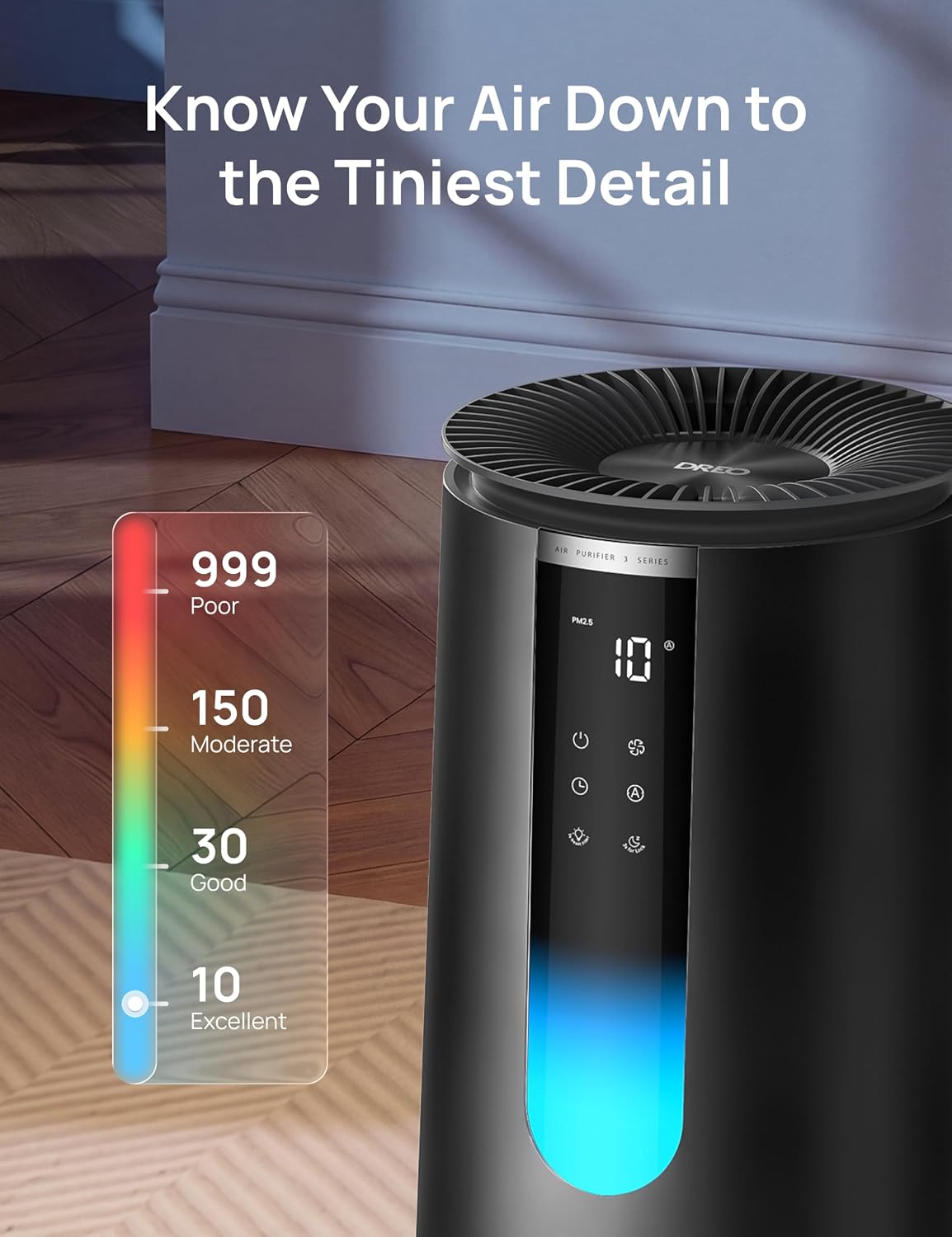 DREO Air Purifier for Home Bedroom Up to 856ft², 3-in-1 TurboPure HEPA Filters, 18 dB, LED AQI Display, PM2.5 Sensor, 4 Modes, 4 Speeds, AHAM VERIFIDE, Aroma Pad, Timer, Air Purifiers 338(DR-HAP008)