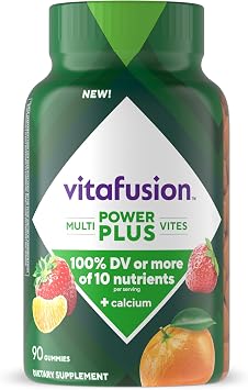 Vitafusion Power+ Multivites | with Vitamins A, C, D, E | with Calcium | Strawberry Tangerine Flavor | Gluten and Dairy Free Adult Supplement