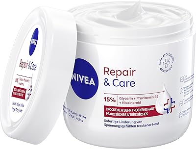 NIVEA Repair & Care Creme (400ml), feuchtigkeitsspendende & nicht fettende Körpercreme, schnell einziehende Lotion mit Provitamin B5 & Glycerin, für sehr trockene Haut