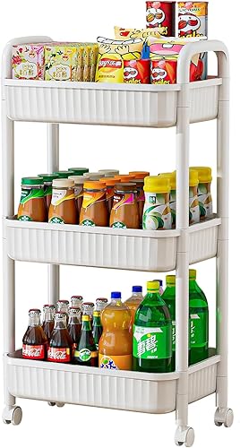 Miniatura 8 de JOYZAN Carros rodantes de 4 niveles con ruedas, carrito utilitario con asa y ruedas de bloqueo, carrito de almacenamiento para cocina, oficina,