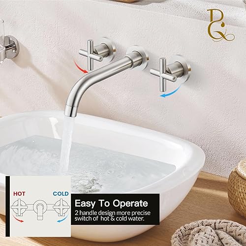 Miniatura 8 de Grifo de fregadero de baño de montaje en pared, grifo de fregadero de latón, boquilla giratoria de 360 grados, válvula áspera incluida, grifo de