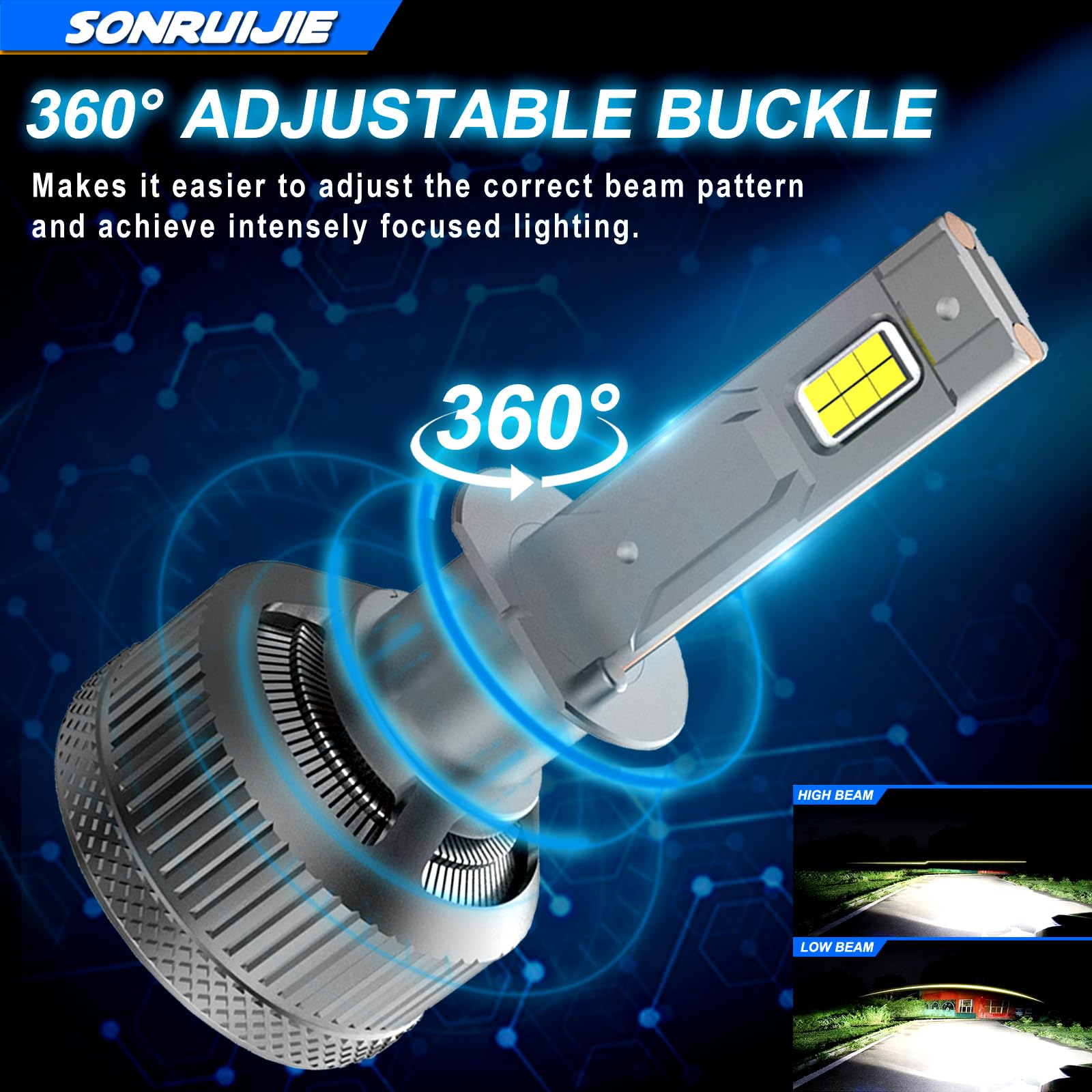 H1 Żarówka do reflektora LED, 180 W 36000 lm, rozmiar halogenowy 1:1, wszystko w jednym zestawie do konwersji żarówki LED H7 z wentylatorem chłodzącym, kolor biały 6000 K (zestaw 2 szt.)