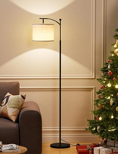 Miniatura 5 de Ambimall Lámparas de pie para sala de estar con 3 temperaturas de color, lámpara de pie plateada con pantalla blanca ajustable, lámparas altas para