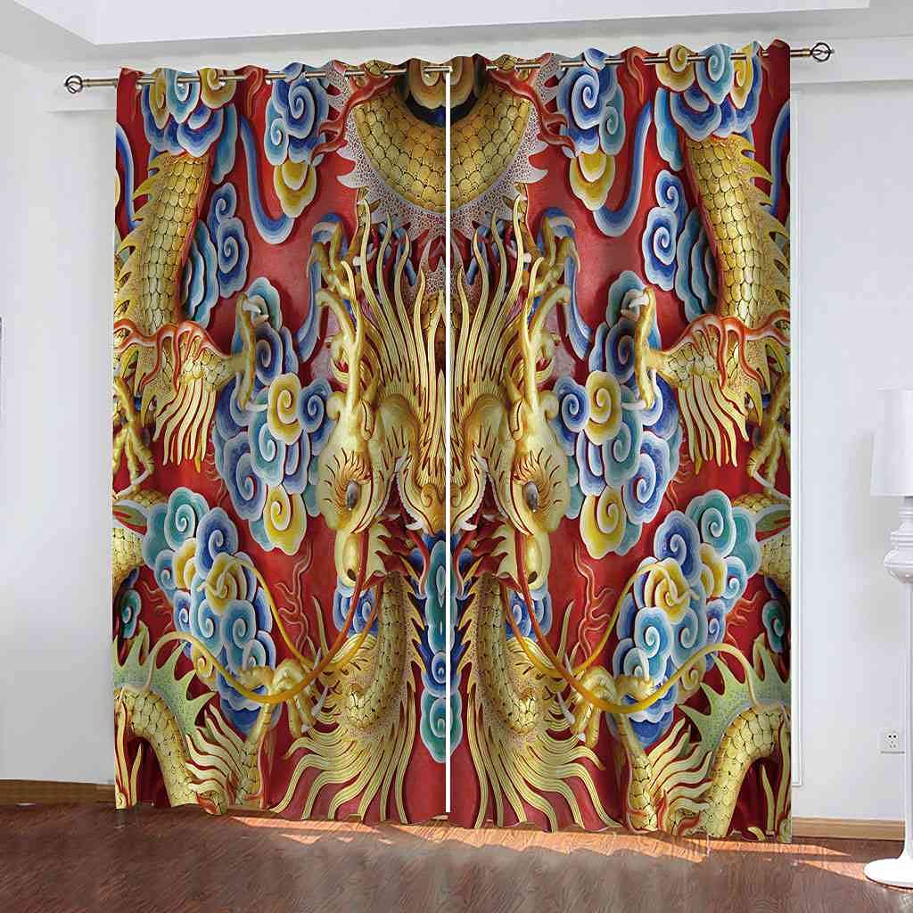 Rideaux occultants enfant dragon doré 200x214 cm pour chambre