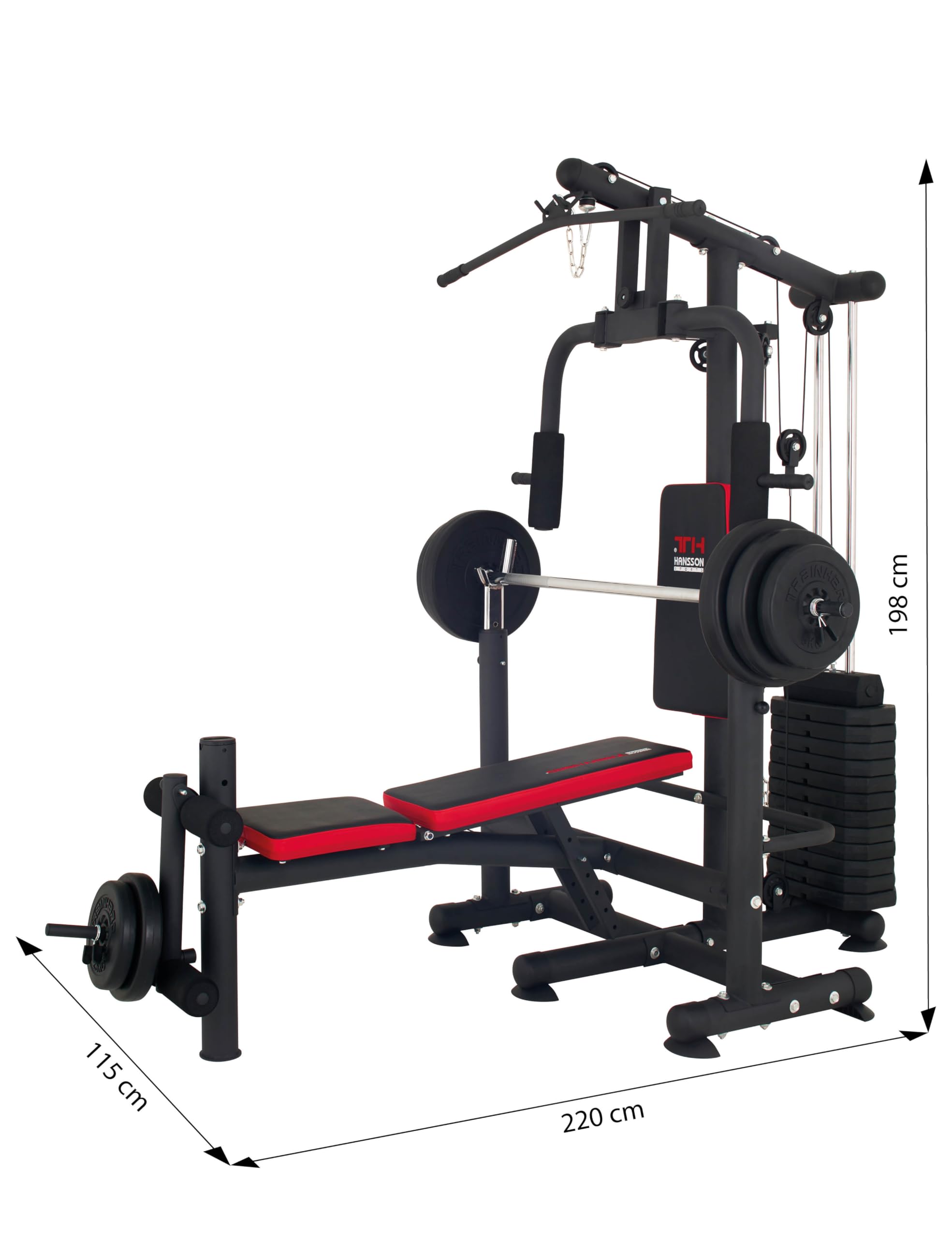 Hansson Sports® Universal Kraftstation Hantelbank Multifunktion mit Hantelablage Latzug Butterfly Beinstrecker Beinbeuger 65kg Gewichten klappbar