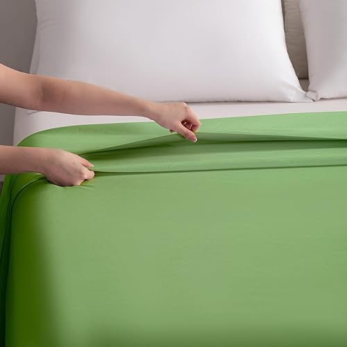Vista 127 de BEDSUM Sábana encimera de microfibra tamaño individual, de lujo, 1800 hilos, resistente a las arrugas y a la decoloración, color blanco