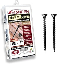 #8 2-Inch Wood Screws 100pcs - Black Drywall Screws Coarse Thread Phillips Head Outdoor Screws with Plastic Storage Case for Deck Fence and Pressure Treated Lumber