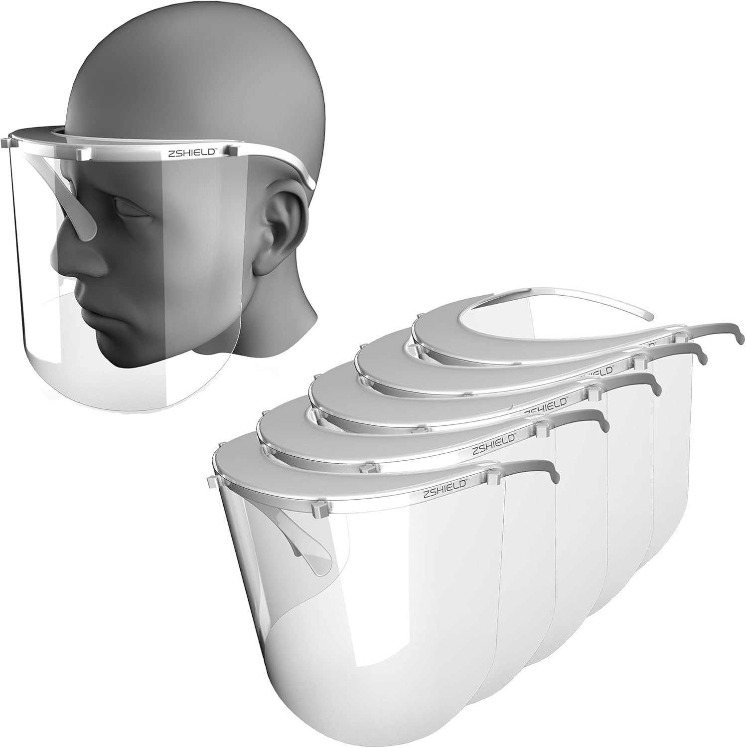 Amazon Crazy 🔥 Deals ZShield Ultra - Reusable Face Shield - Made in USA - Full-Face Clear Lens & Forehead Mounted Design (Wear with Glasses, Ear-to-Ear Coverage, 5 Pack)