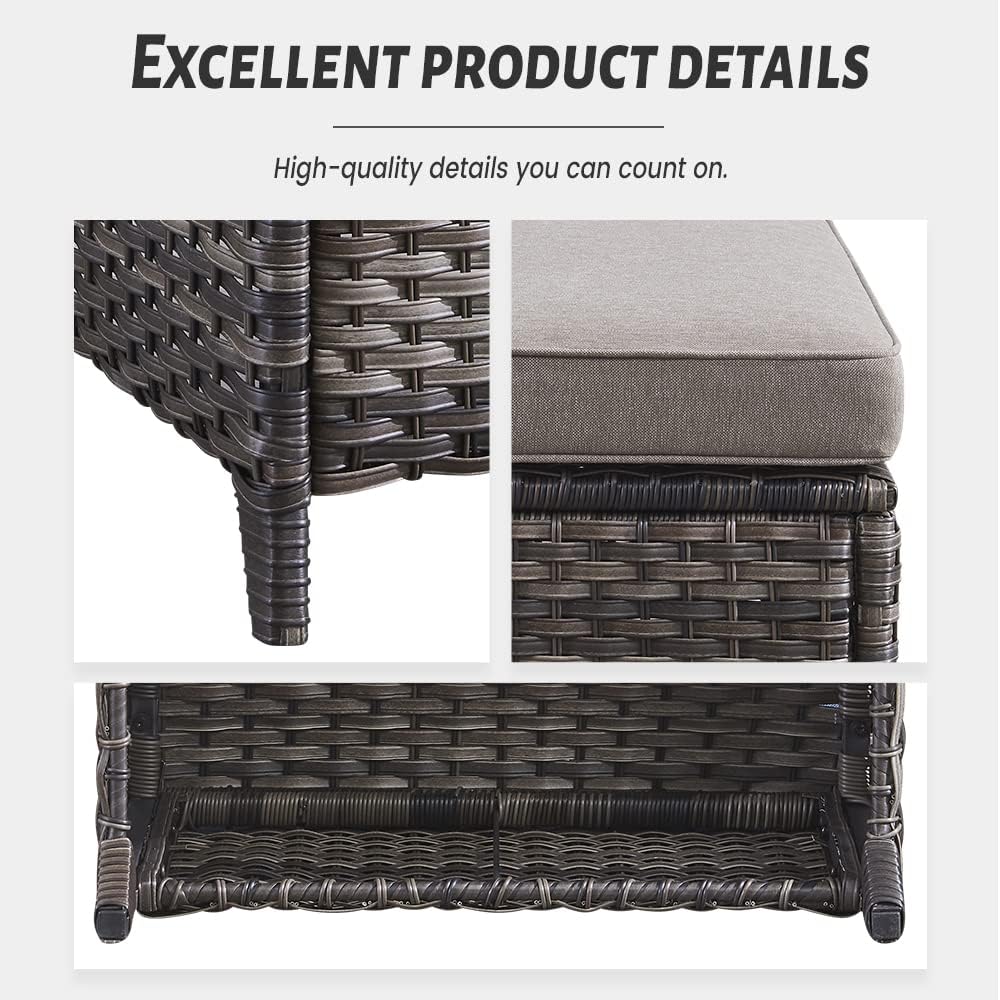 Belord Outdoor Furniture Ottoman Set of 2 Patio Seating Footstool All-Weather Rattan Wicker Ottoman Seat with Soft Cushions for Patio Furniture Set