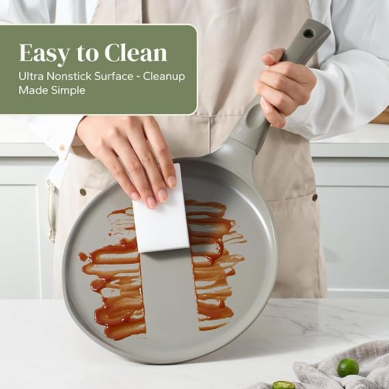 Redchef Crepe Pan Nonstick, 12 Inch Ceramic Comal Pan, Tortilla Pan Flat Skillet, Professional Pancake Pan Griddle Dosa Tawa, Induction Compatible, Stay-Cool Handle, PFAS/PFOA/PTFE Free (Gray)