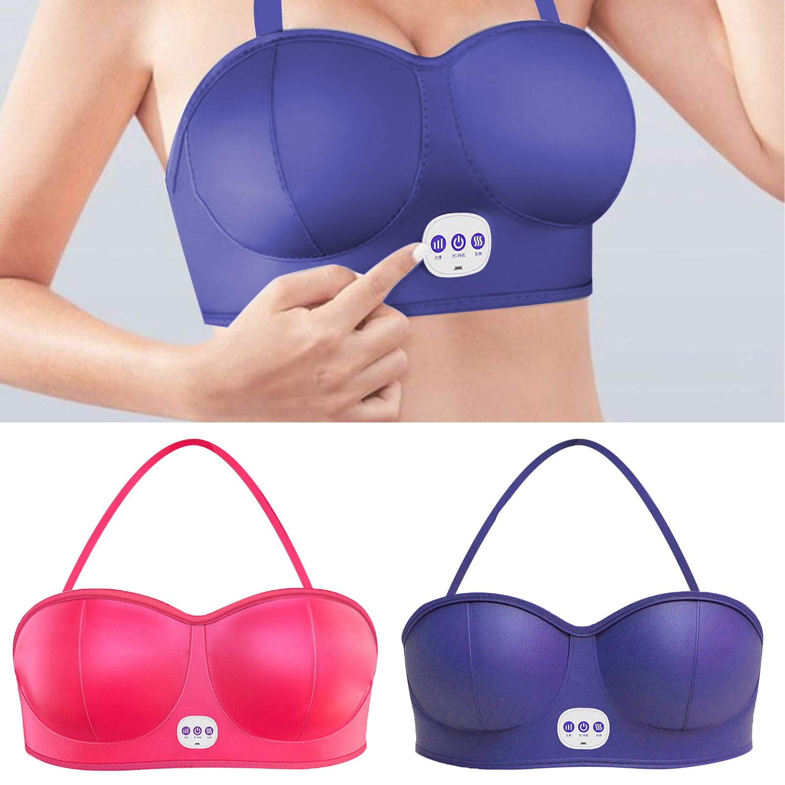 Masseur de poitrine, électrique, 3 modes, vibration thermique intelligente, soutien-gorge de massage électrique pour le gonflement de la poitrine (violet)