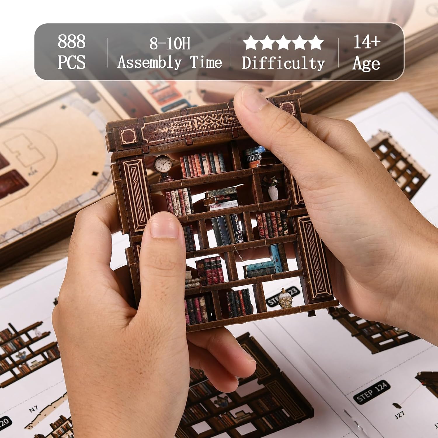 Book Nook Kit - DIY Miniature House Kit for Adults and Teens, 3D Wooden Puzzle Book Nook Craft Bookshelf Decor, Gifts for Family, Friends, Dreamy Book Hall