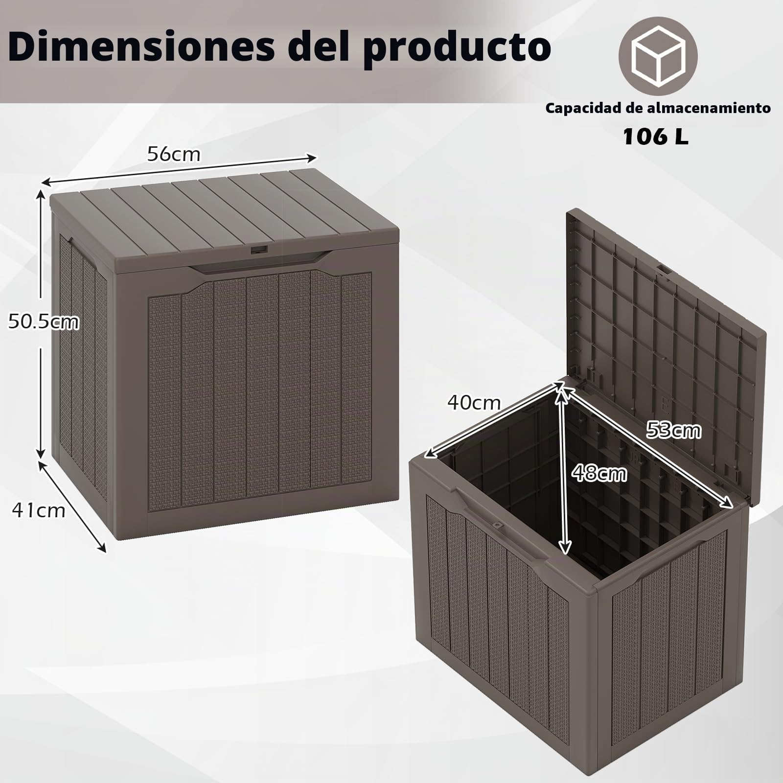GIANTEX Baúl de Almacenamiento de Exterior de 96 L, Arcón Impermeable con Tapa con Cerradura y Textura Trenzada de Ratán, 56 x 41 x 50,5 cm, Caja Multifuncional para Jadín, Patio, Terraza (Marrón)