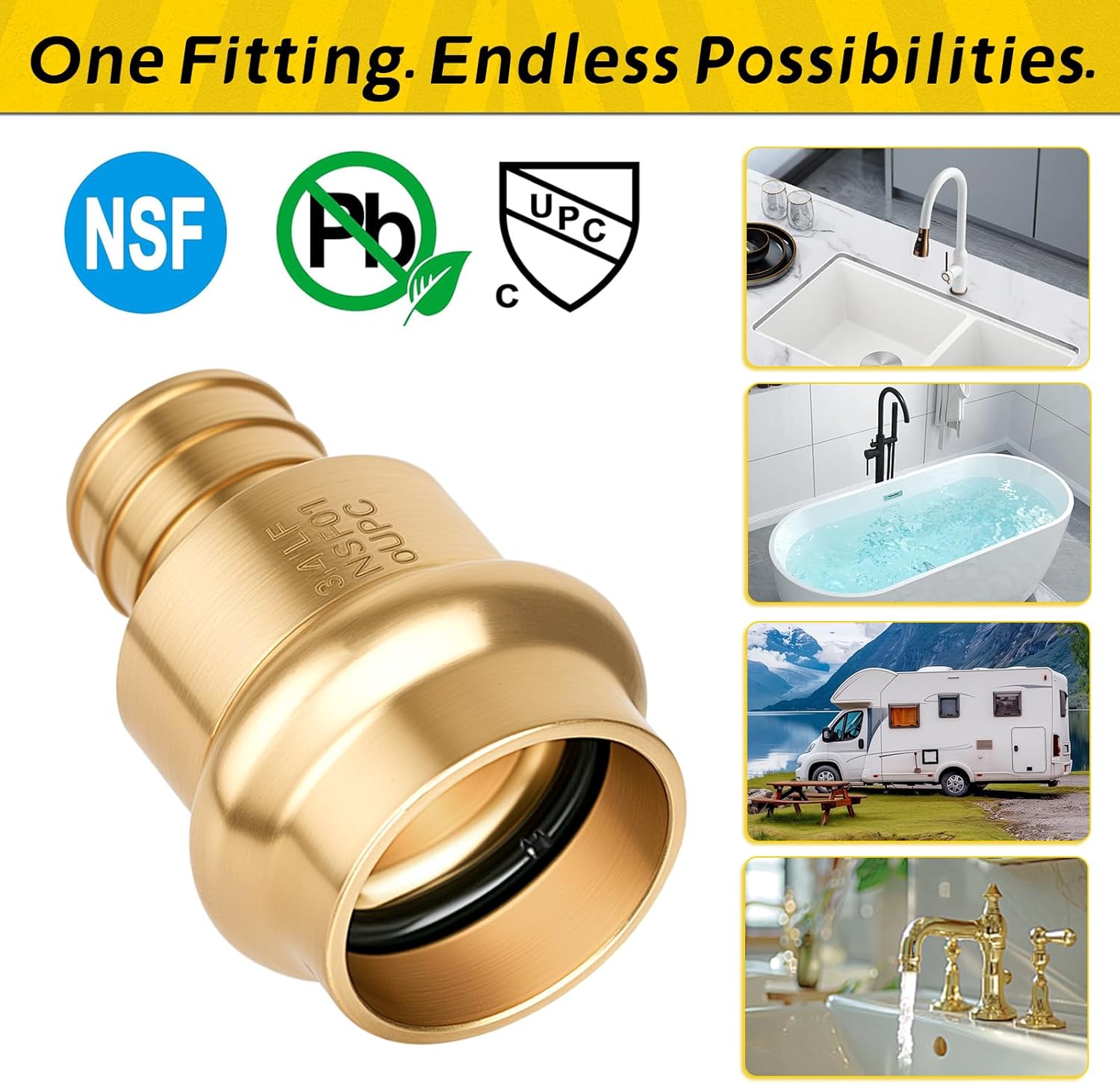 10-Pack 3/4 Inch Press to PEX Adapter Fittings | Lead-Free Brass Press Fittings for PEXB Tubing, Crimp & Clamp System, Press fittings 3/4 inch
