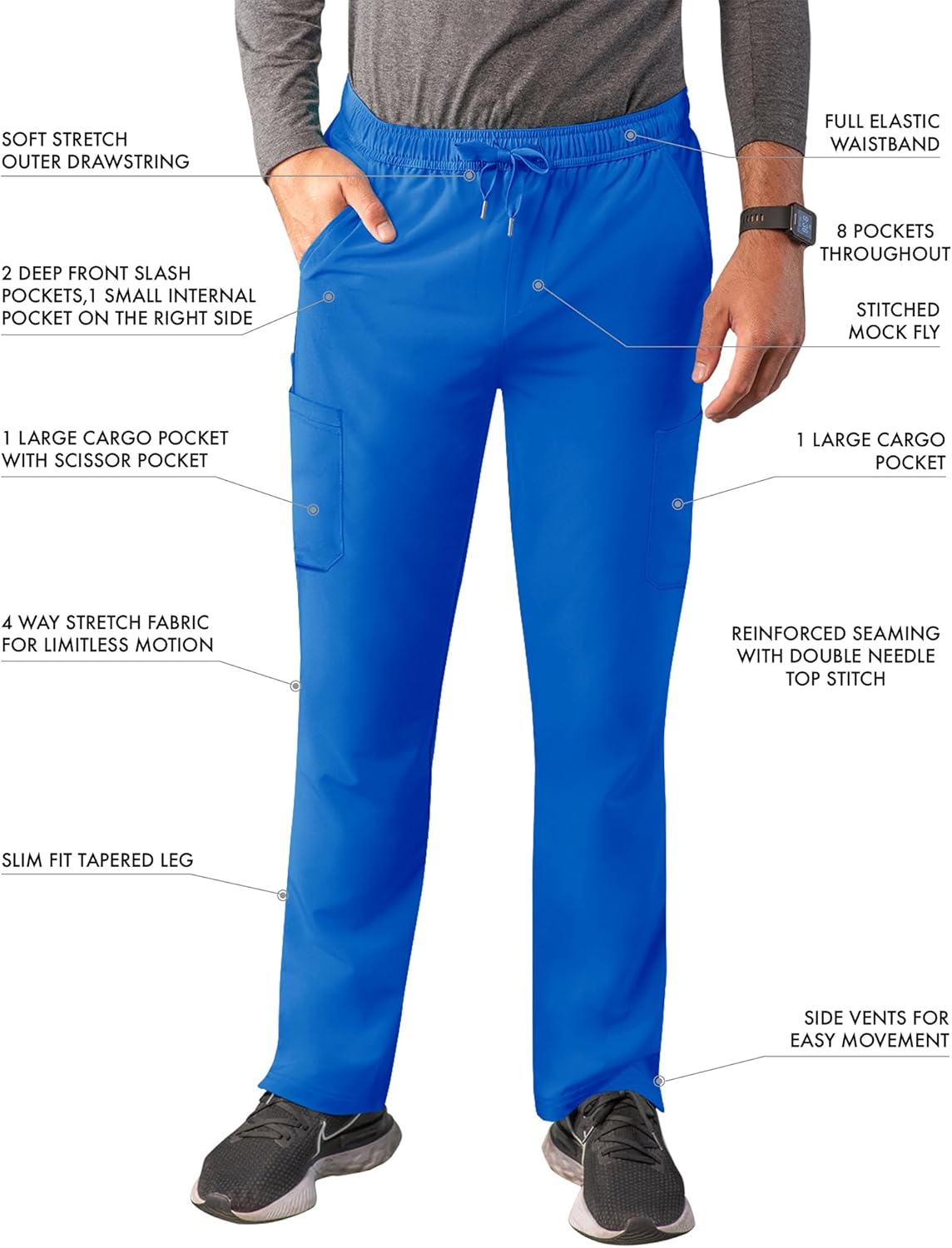 Adar Addition Scrubs for Men - Slim Leg Cargo Drawstring Scrub Pants - Image 3