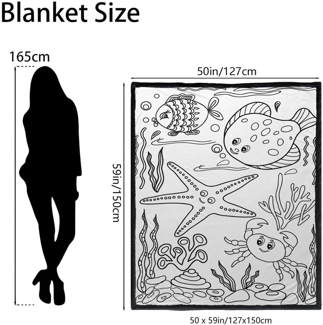 DIY Coloring Quilt, Marine Animal Blanket for Kids Adults Teens, Washable Polyester Fabric Fun Creative Blanket for Couch Bed Room Travel Home Winter Comfortable Soft DIY Quilt