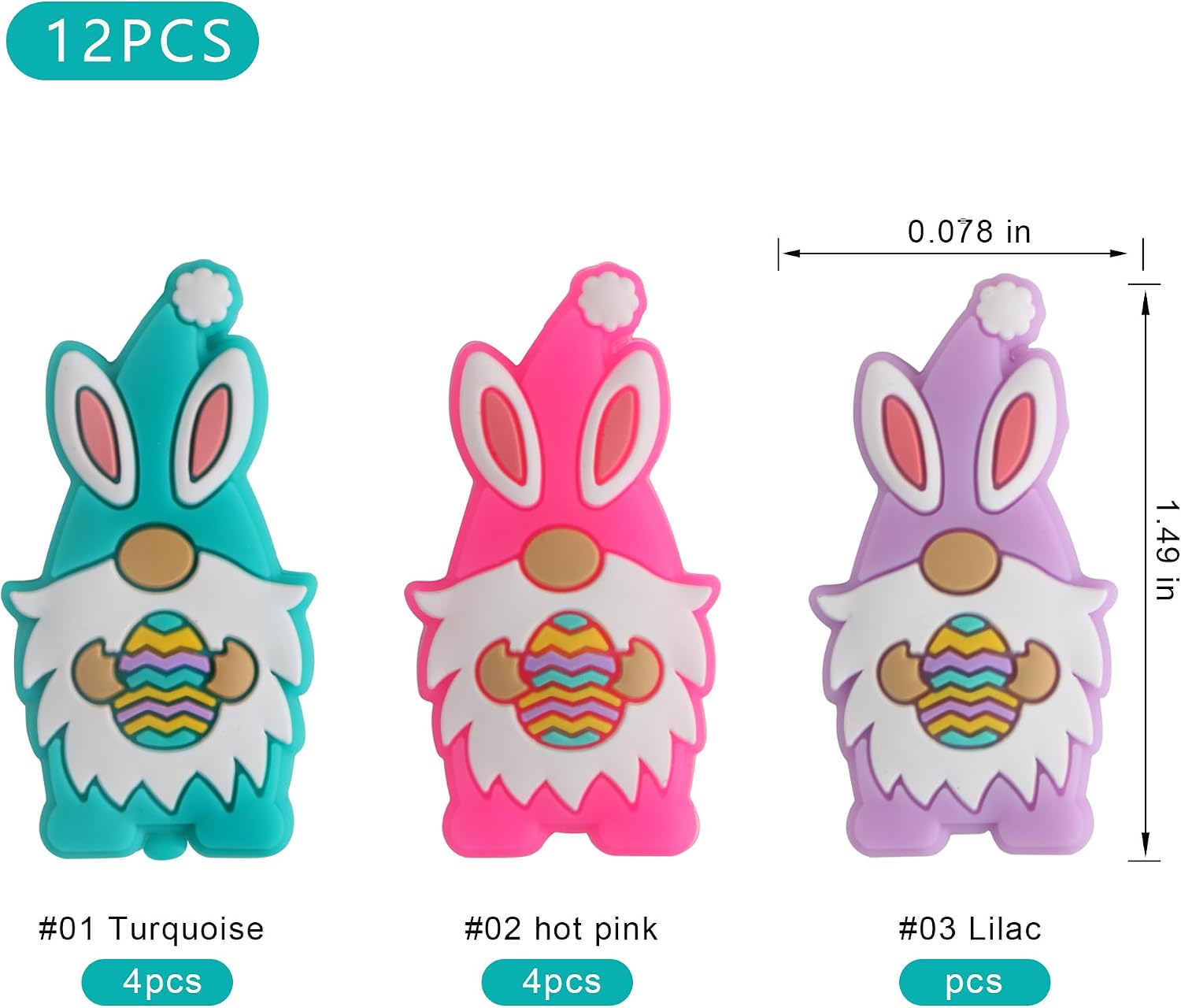 12Pcs Silicone Focal Beads for Keychain Making and Pens, Bulk Character Silicone Beads for Necklace and Bracelets（Easter Eggs） image 3