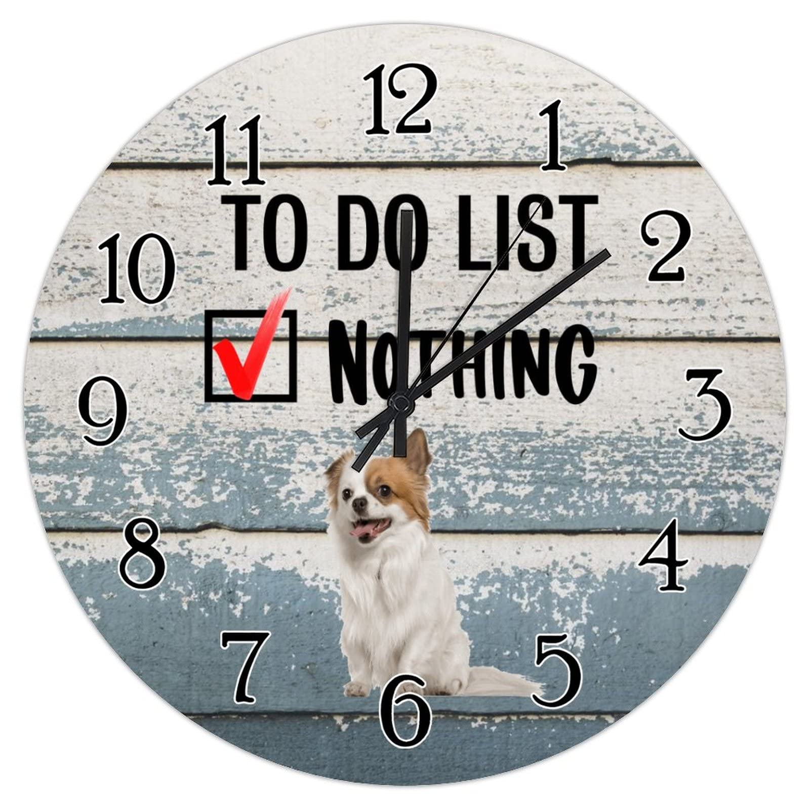 Horloge murale en bois Chihuahua ronde 38 cm silencieuse