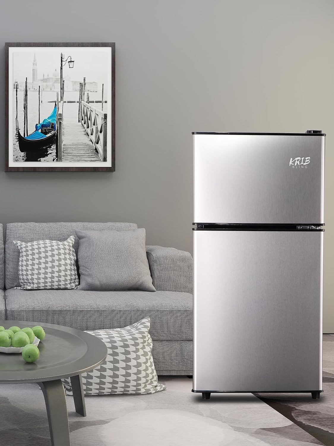 Mini Fridge with Freezer on Top, 3.5 Cu.Ft Compact Refrigerator with 7 Levels Adjustable Thermostat, Small Refrigerator for Dorm, Office, Apartment, Silver
