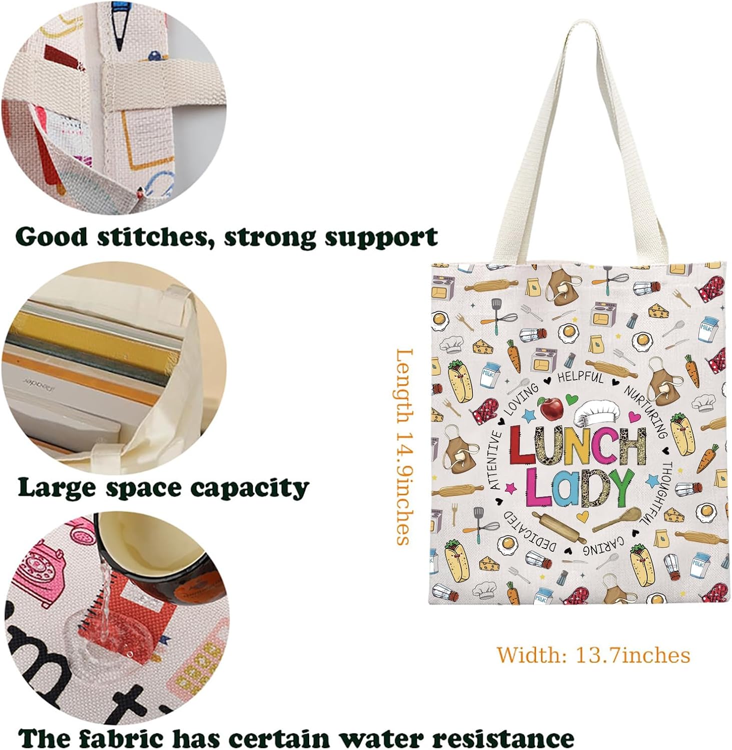 KUIYAI Lunch Lady Appreciation Tote Bag Cafeteria Crew Gift Lunch Squad Gift School Lunch Stuff Gift Cafeteria Lady Shoulder Bag image 2