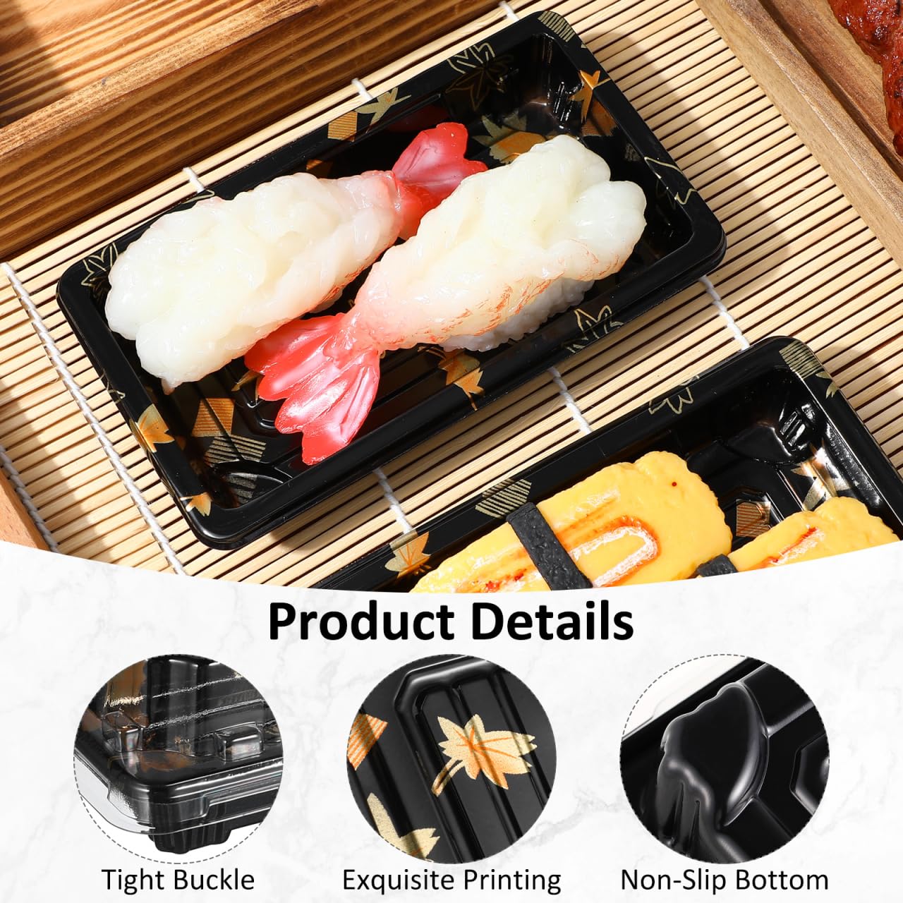 DOITOOL 50 cajas desechables de sushi, bandejas de sushi, recipientes de preparación de comidas, lonchera desechable con tapa, contenedores de almacenamiento de alimentos para cocina, restaurante