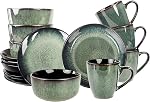Ensembles de vaisselle(16Pcs) Servant pour 4, Plaques et bols de verre réactifs Set avec tasse,7.9"Petite plaque,10.6" plaque de dîner,5.5"bowl, Ustensiles de cuisine modernes,Safe micro-ondes, Set n°3
