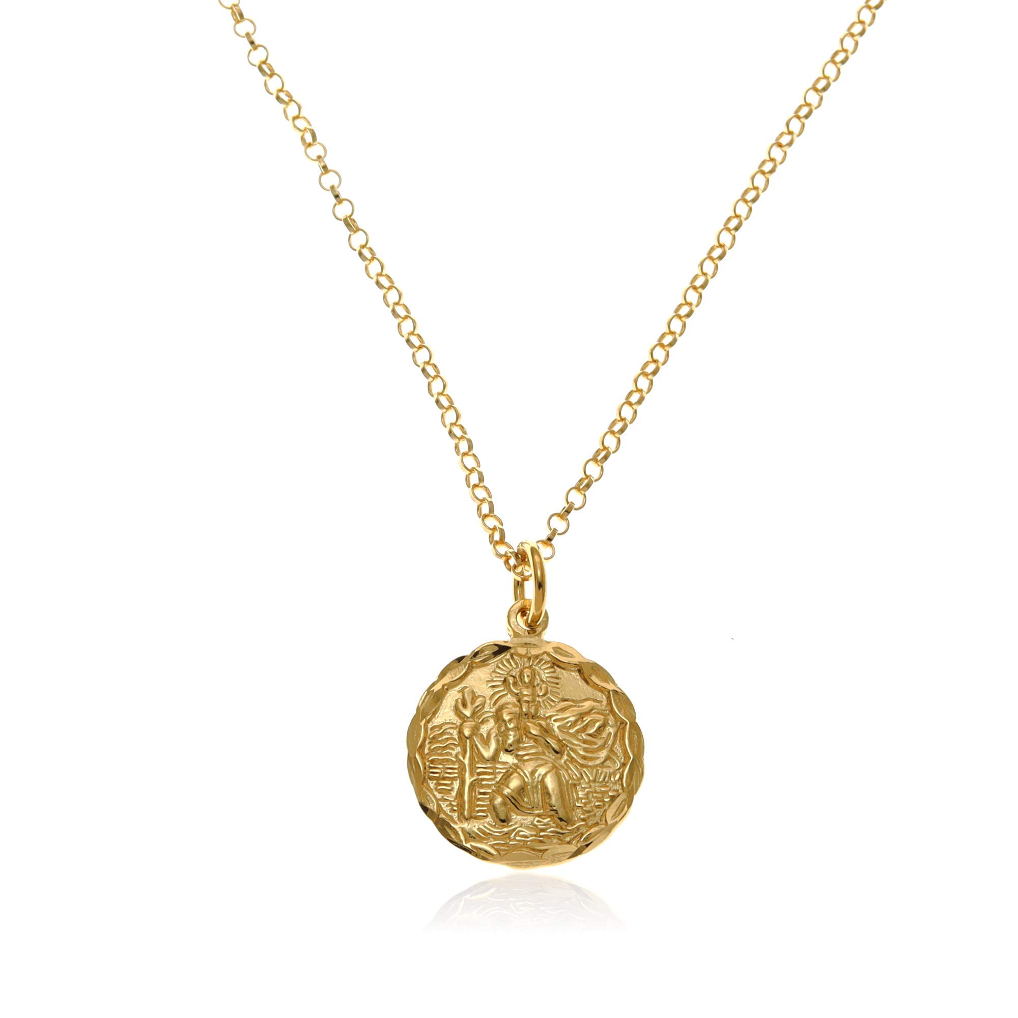 Halskette mit Anhänger St. Christophorus vergoldet Sterling-Silber 925 mit verstellbarer Kette und Geschenkbox
