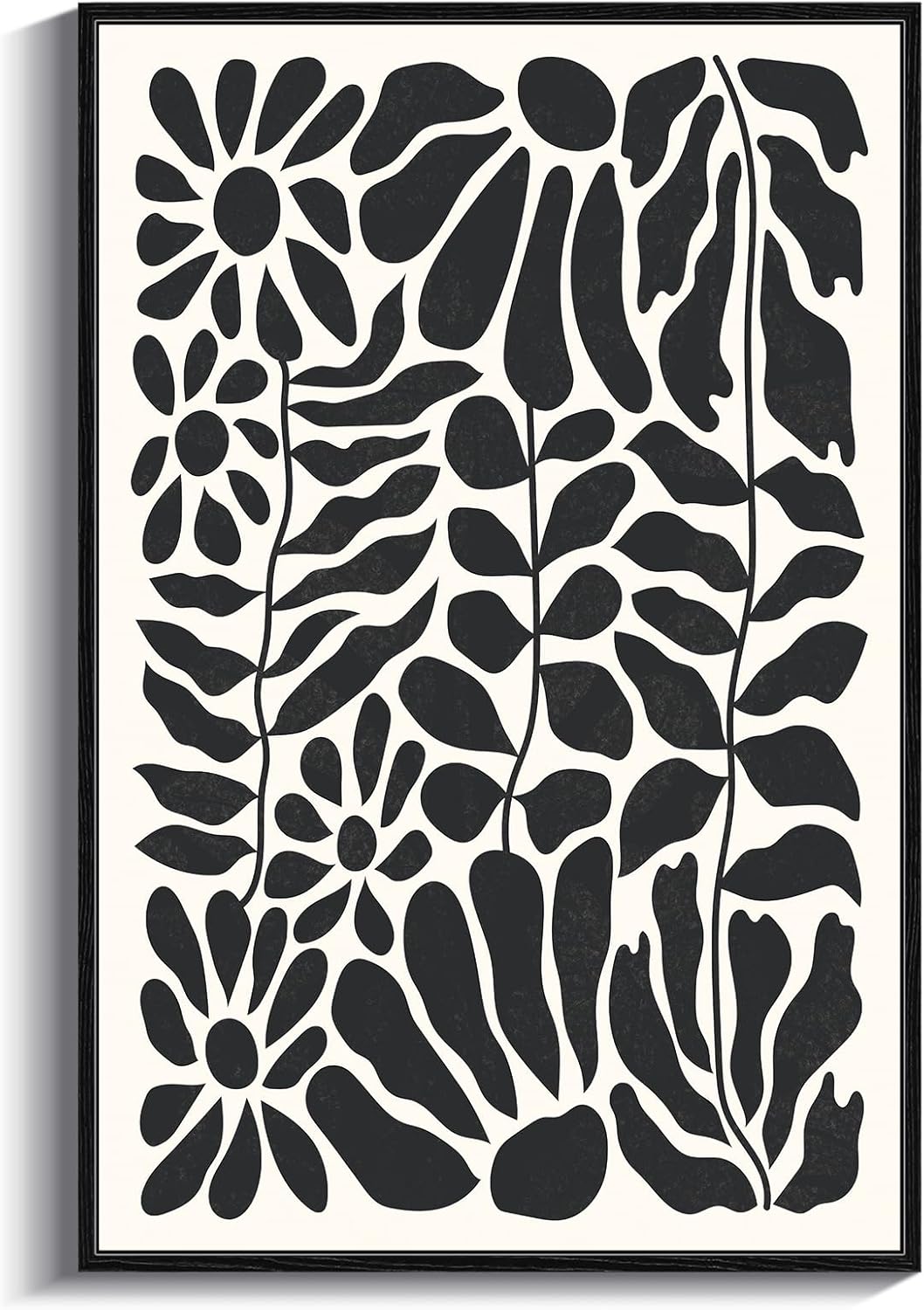 ARPEOTCY Black Framed Canvas Wall Art, 16x24 Inch Large Abstract Black and White Floral Artwork, Vintage Botanical Mid Century Wall Decor for Bedroom, Living Room, or Modern Home Aesthetic